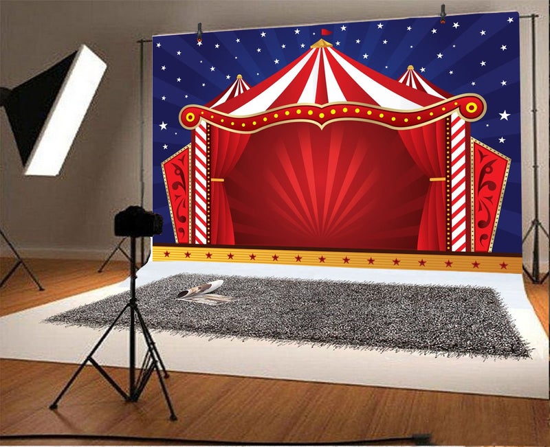 LFEEY 10x8ft Circus Photography Backdrop Red Tents Night Stars Carnival Photo Background Baby Kids Child Birthday Party Decor Wallpaper Photo Booth Studio Props - Image 2